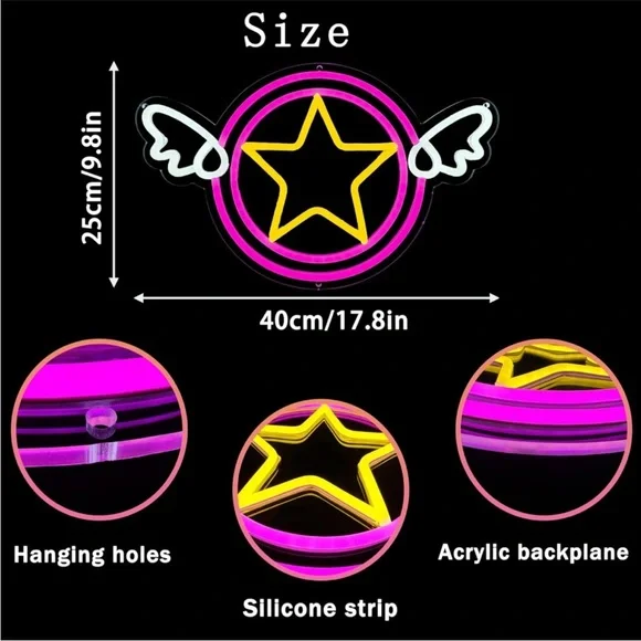 Neon Sailor Moon Symbol Star Angel Kawaii Cartoon 90s Nostalgic Light LED Decor - Picture 5 of 6